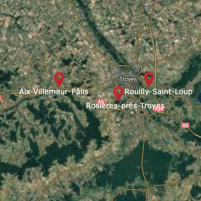 Carte de localisation Aix-Villemaur-Palis près de Troyes dans l’Aube